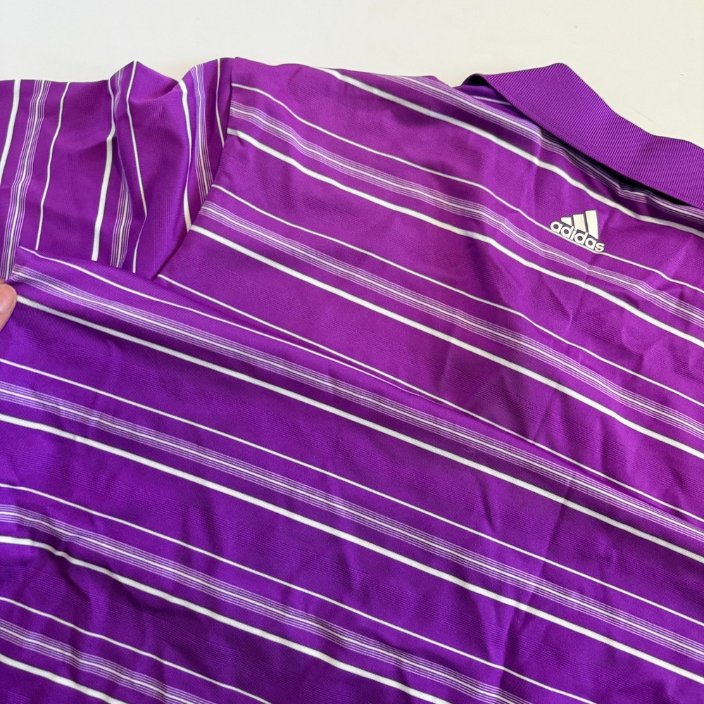 Adidas Golf Puremotion Purple Striped Polo Shirt Men's Sz L Spring Island Golf - Picture 2 of 11